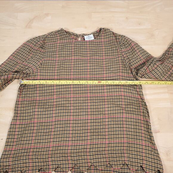St. John's Bay Petite Sz PS Scallop Hem Long Sleeve Blouse Herringbone Plaid - Picture 3 of 8